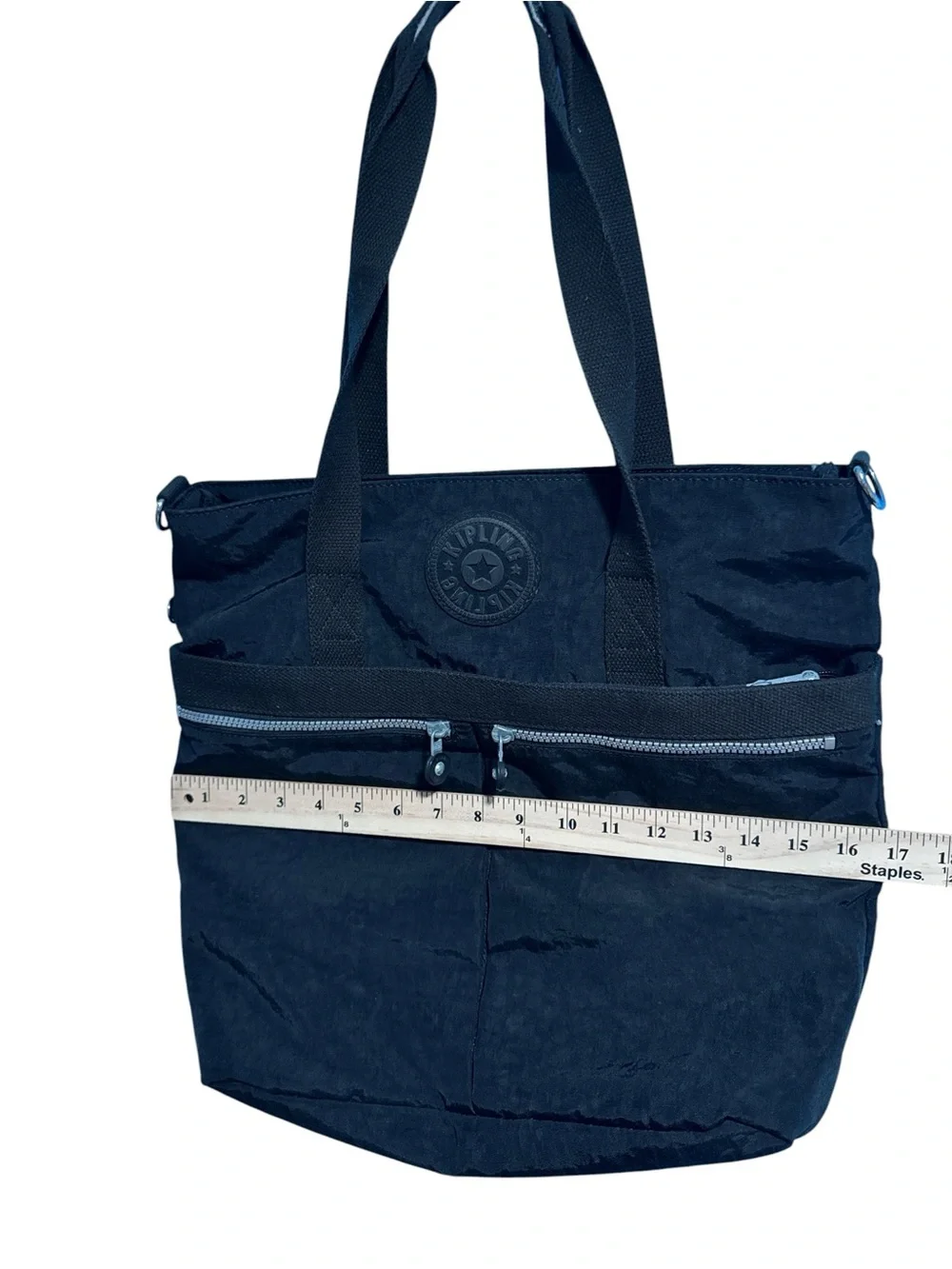 Kipling Black Nylon Duffel Tote with Front Zip Pockets